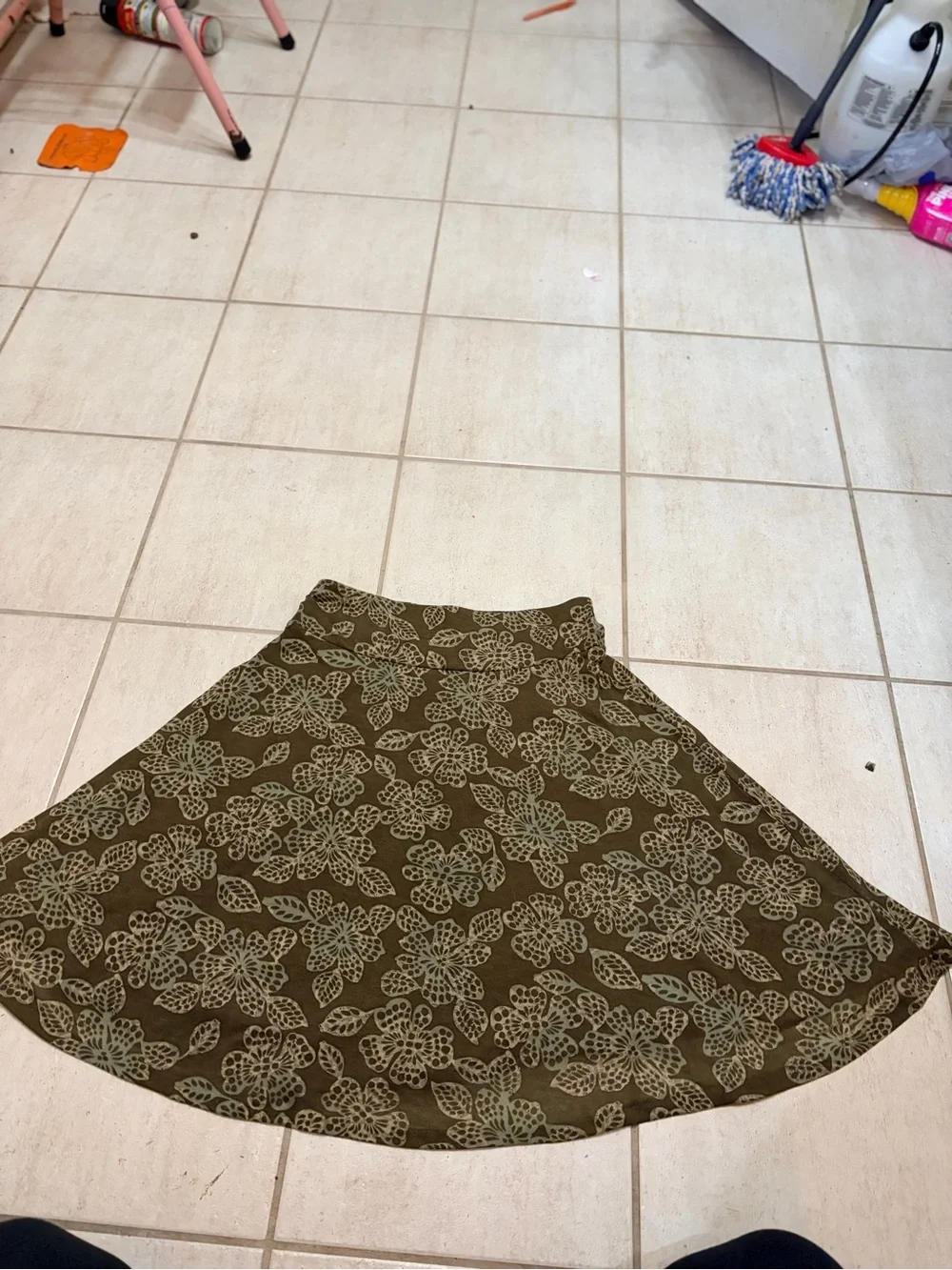 New York & Company Olive Green Floral Circle Skirt